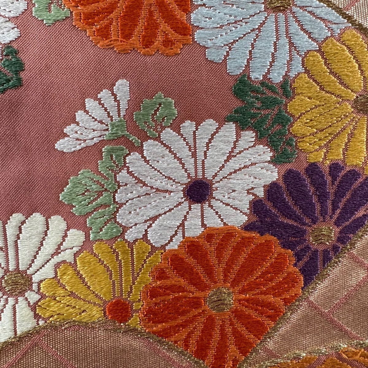 袋帯 秀品 扇面 菊 箔 唐織 サーモンピンク 六通 正絹 【中古】 - メルカリ
