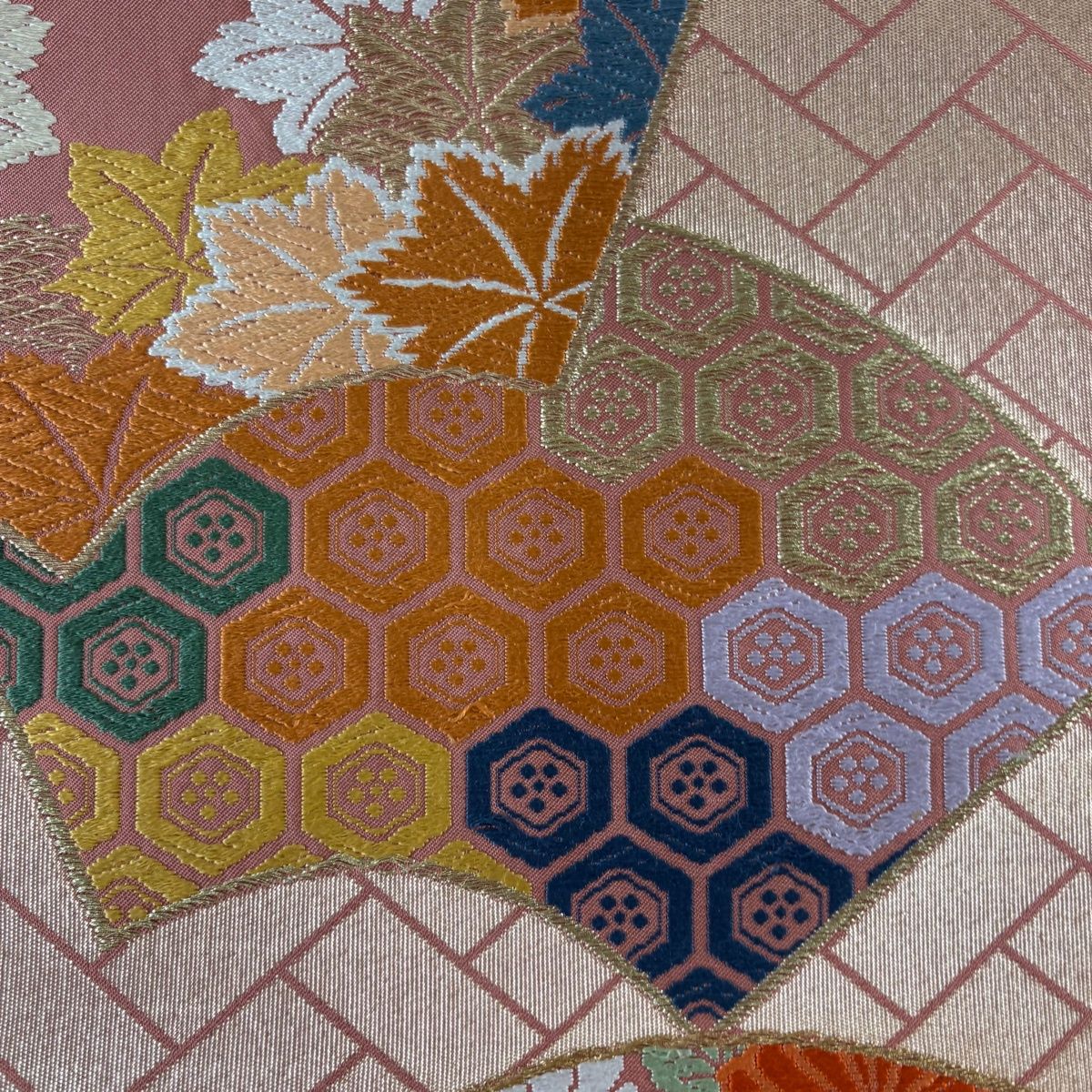 袋帯 秀品 扇面 菊 箔 唐織 サーモンピンク 六通 正絹 【中古】 - メルカリ