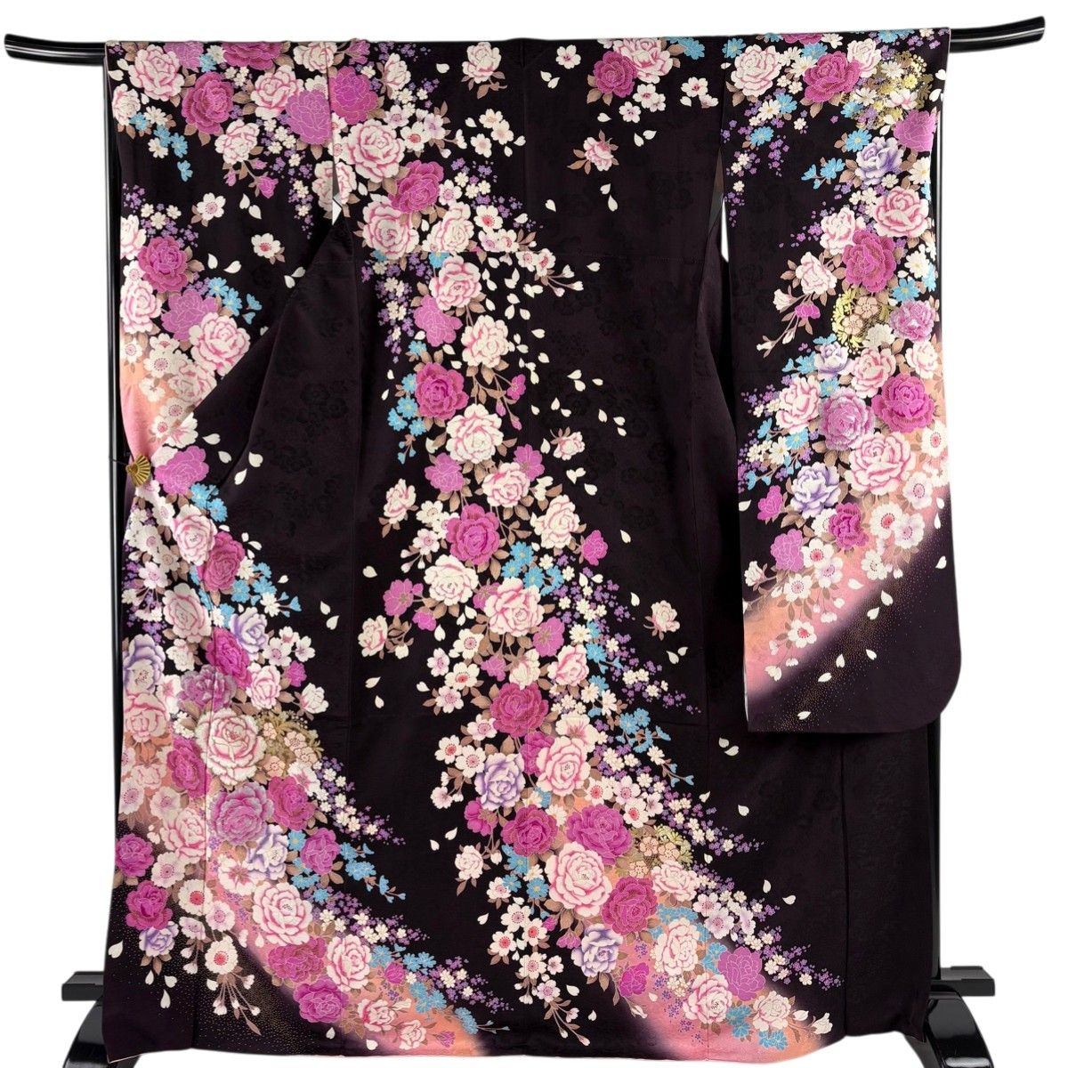 振袖 身丈170cm 裄丈67cm M 袷 薔薇 桜 刺繍 ラインストーン 振袖 身丈170cm 裄丈67cm M 袷 薔薇 桜 刺繍 ラインストーン