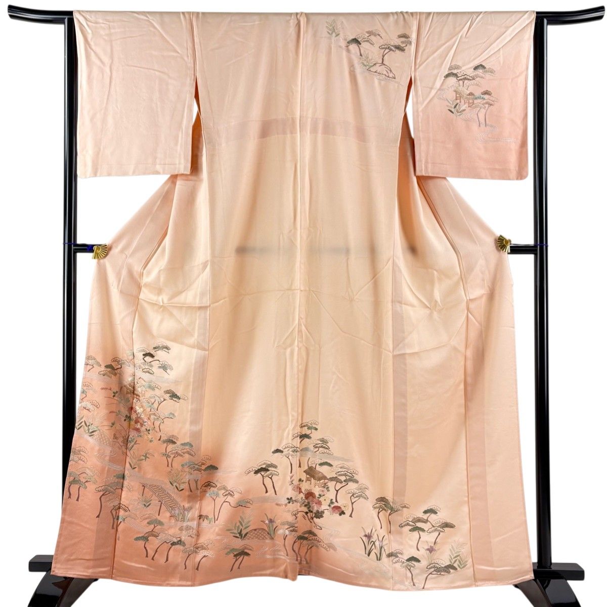 【美品】 訪問着 身丈161cm 裄丈65cm 正絹 秀品 【中古】 訪問着 身丈161cm 裄丈65cm M 袷 扇面 菊 金糸 金彩 青灰色 正絹