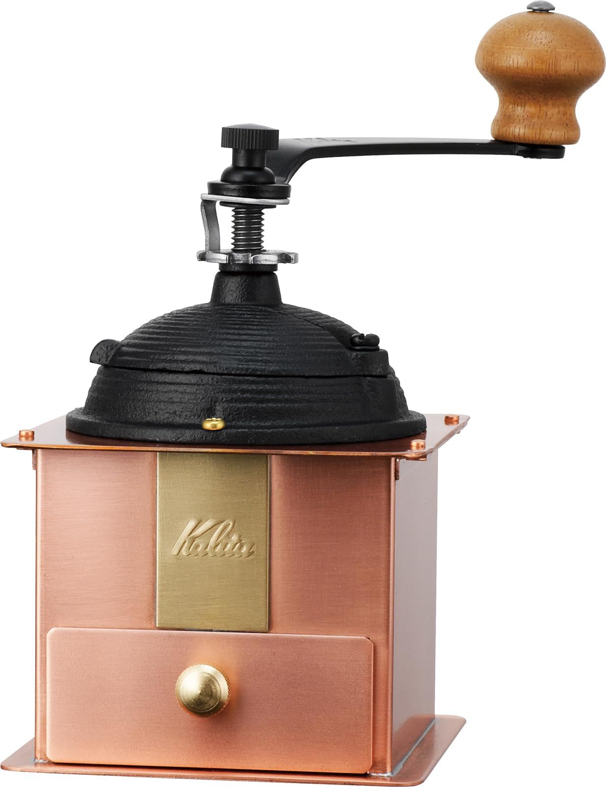 カリタ Kalita コーヒーミル 銅製 手挽き 手動 Cu-1#42084 アンティーク コーヒーグラインダー フタ付き [単品] [ブロンズミル(角型)]