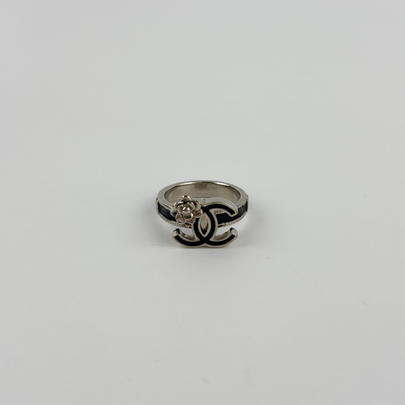 中古】CHANEL シャネル ココマーク カメリア リング シルバー ブラック 