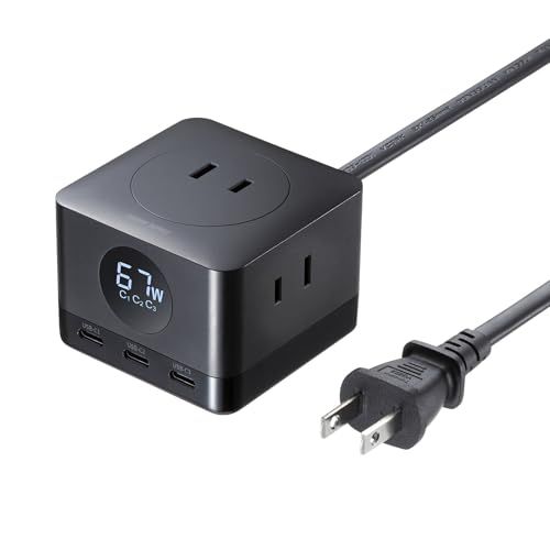 新品 サンワサプライ USB急速充電機能付きタップGaN PD67W TAP-B111C3BK