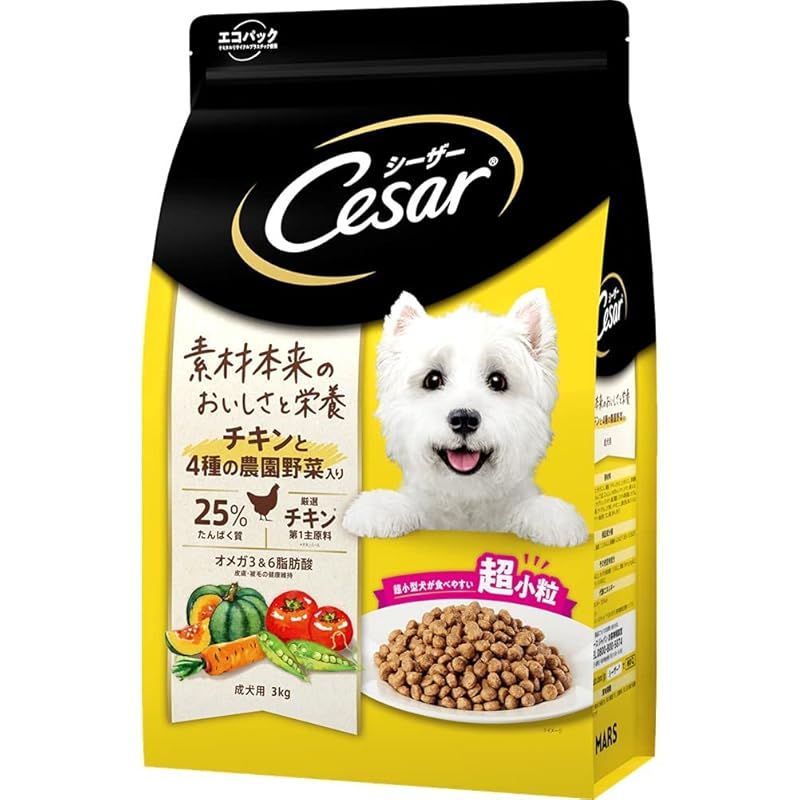 スマホ・タブレット・パソコン シーザー ドライ 成犬用 3kg チキンと4