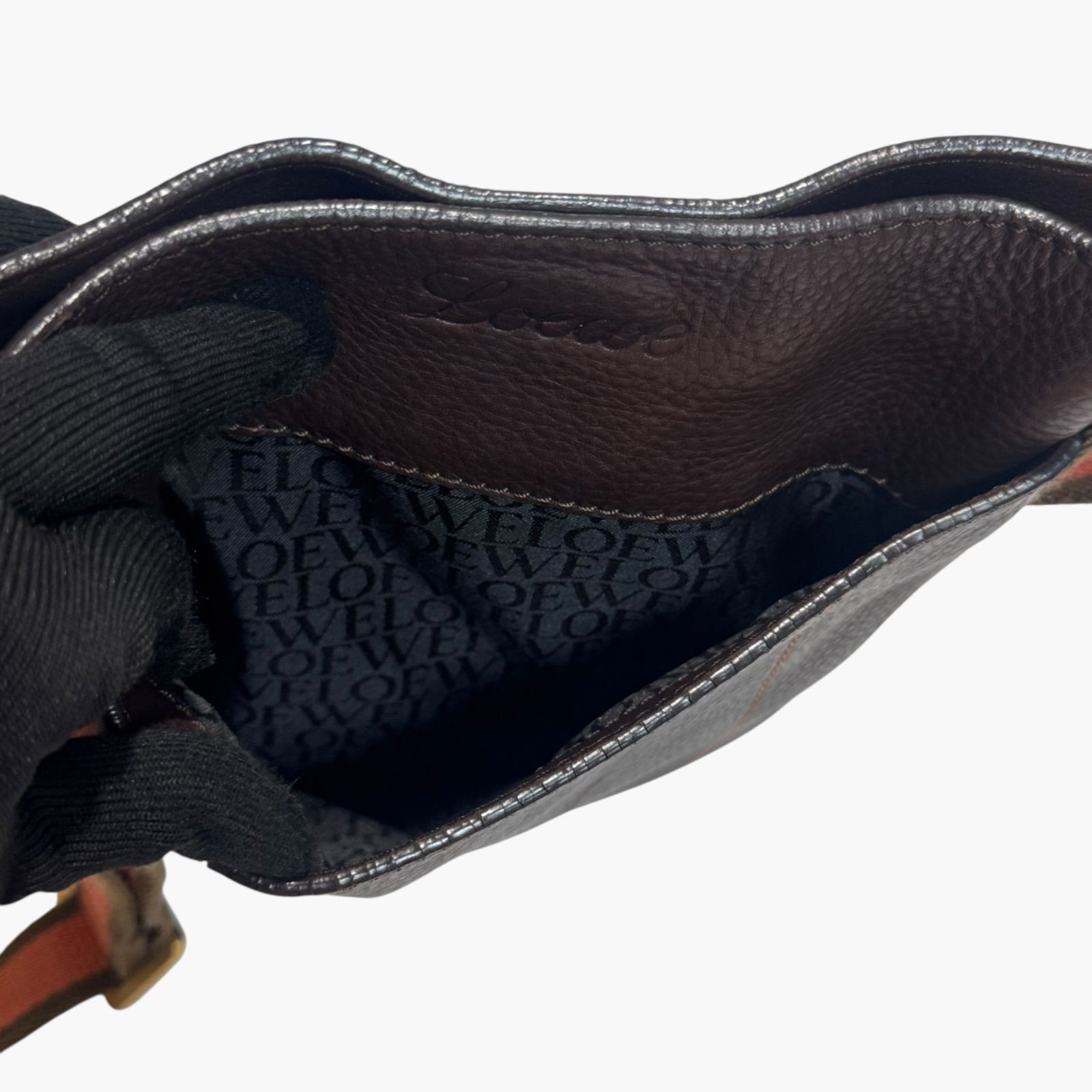 LOEWE Leather Shoulder Bag Dark Brown Vintage Style