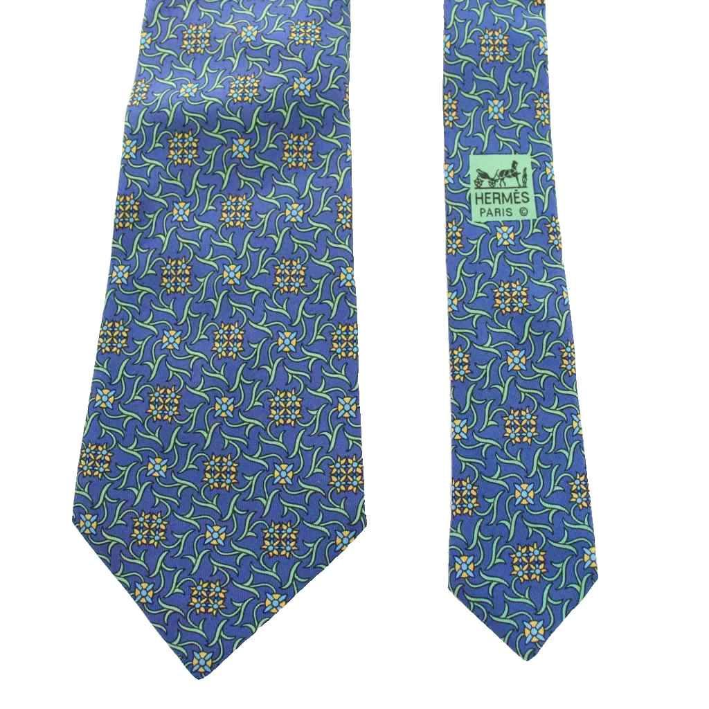 エルメス レギュラータイ ネクタイ 花柄 総柄 シルク 青 ブルー /AN83 エルメス HERMES レギュラータイ ネクタイ 花柄 総柄 シルク 青 ブルー