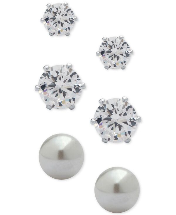 アンクライン レディース アクセサリー ピアス・イヤリング Anne Klein 3Pc Set Crystal and Imitation Pearl Stud Earringsilver シルバー