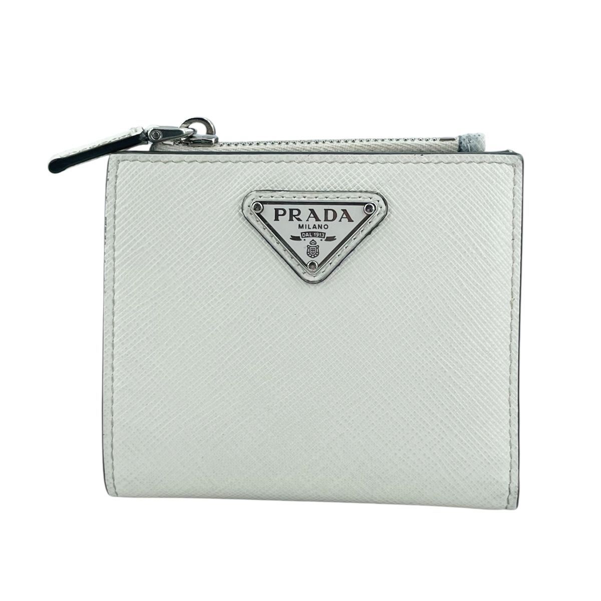 中古】 PRADA プラダ サフィアーノ トライアングル 財布 白 ホワイト 
