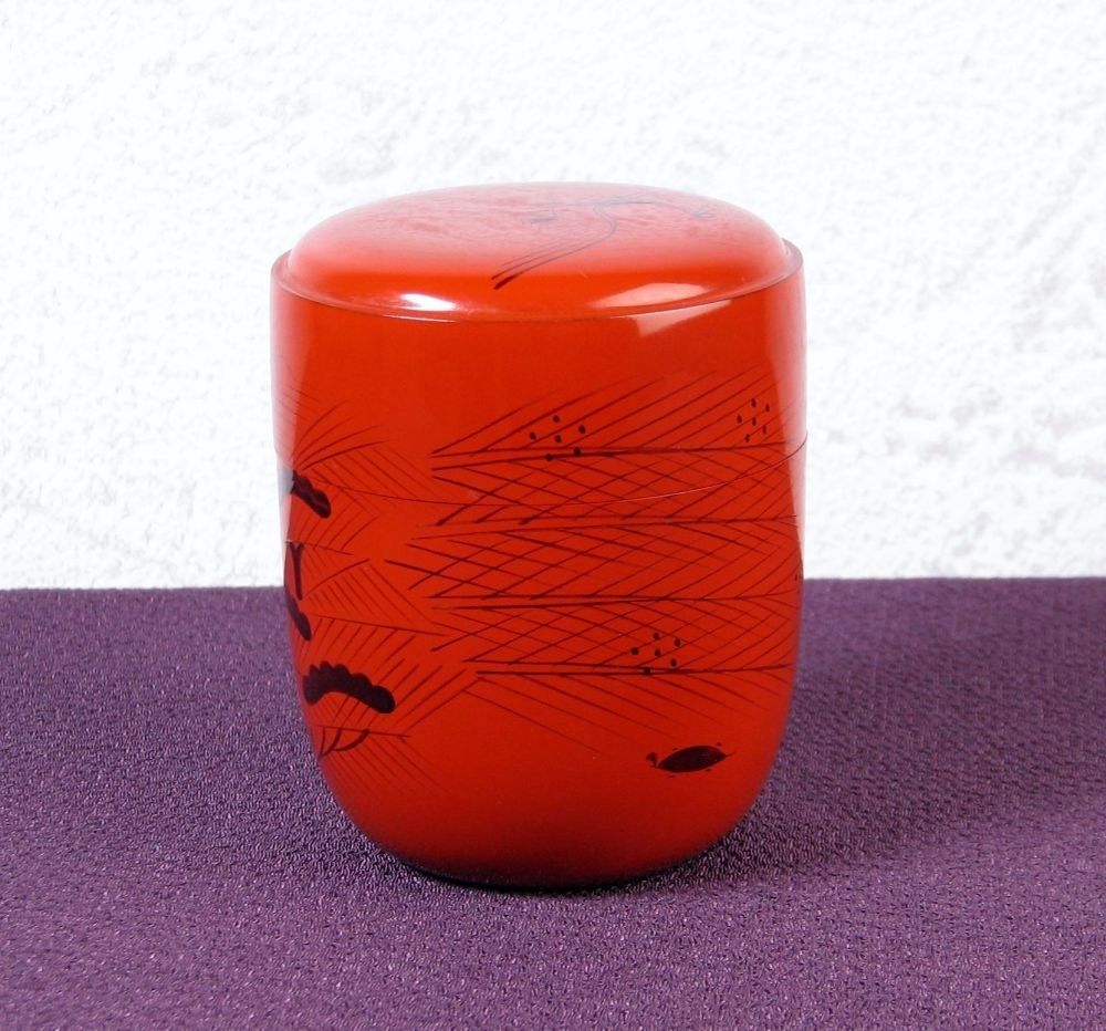 山中塗 倉山直彦作 玄々斎好 曙棗 高さ：7.8cm 美品 共箱 茶道具