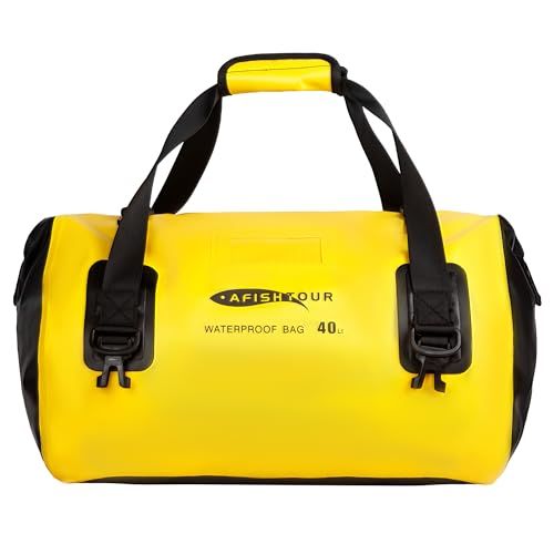 新品 [AFISHTOUR] 40L 防水オートバイダッフルバッグ - バイク用ストラップ付きのバイク用ラゲッジテールバッグ - カヤック、ラフティング、ボート、キャンプ、旅行、ビーチに最適なロールトップドライバッグ（イエロー）
