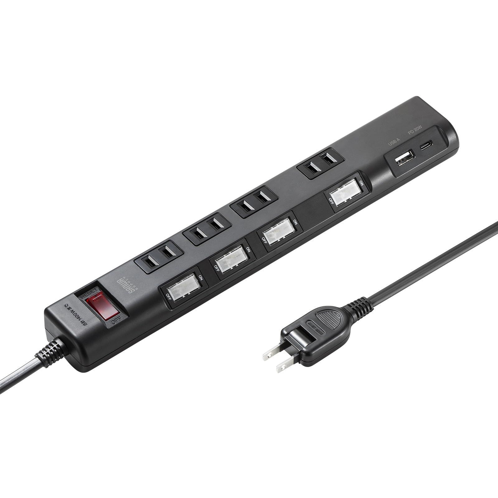 新品 サンワサプライ 節電タップ（2P・4個口・1m・ブラック） TAP-B107UC-1BK