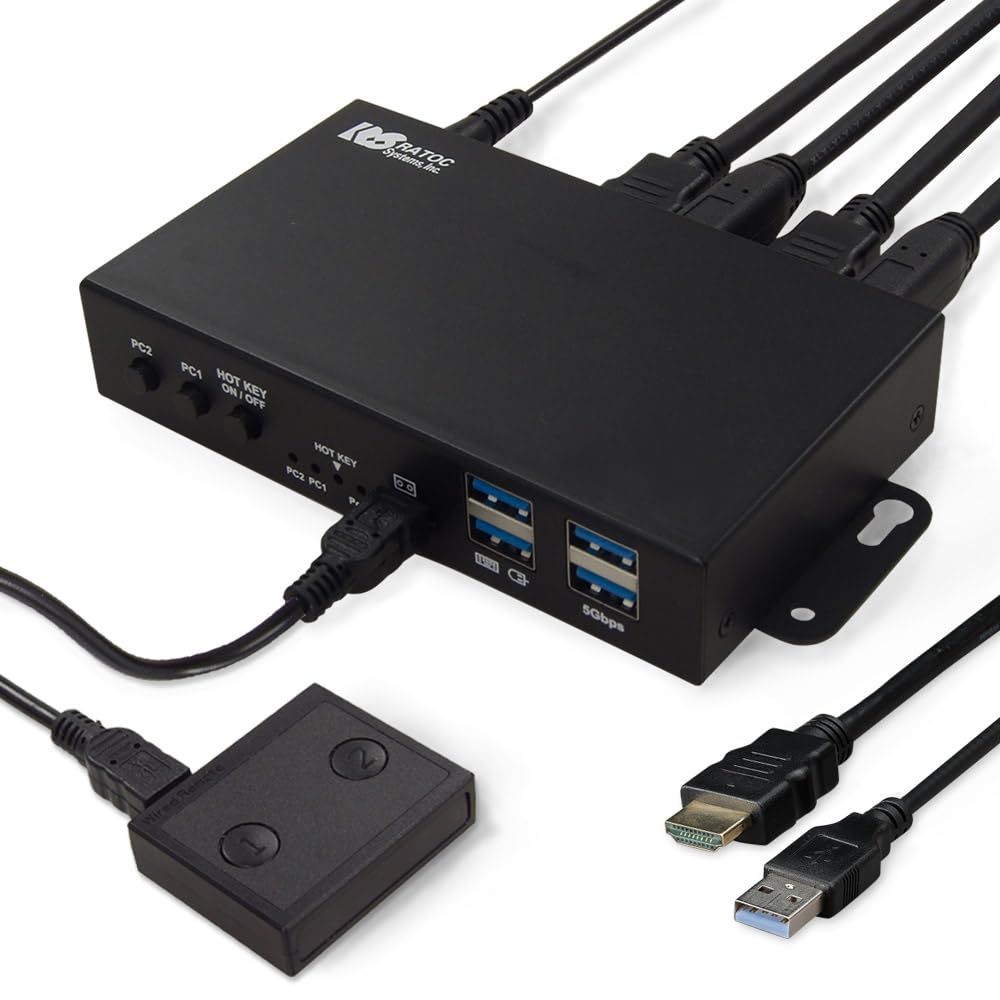新品 ラトックシステム 4K60Hz HDMI パソコン 切替器 2台 RS-260UH-4K 手元スイッチ ホットキー KVM スイッチ PC