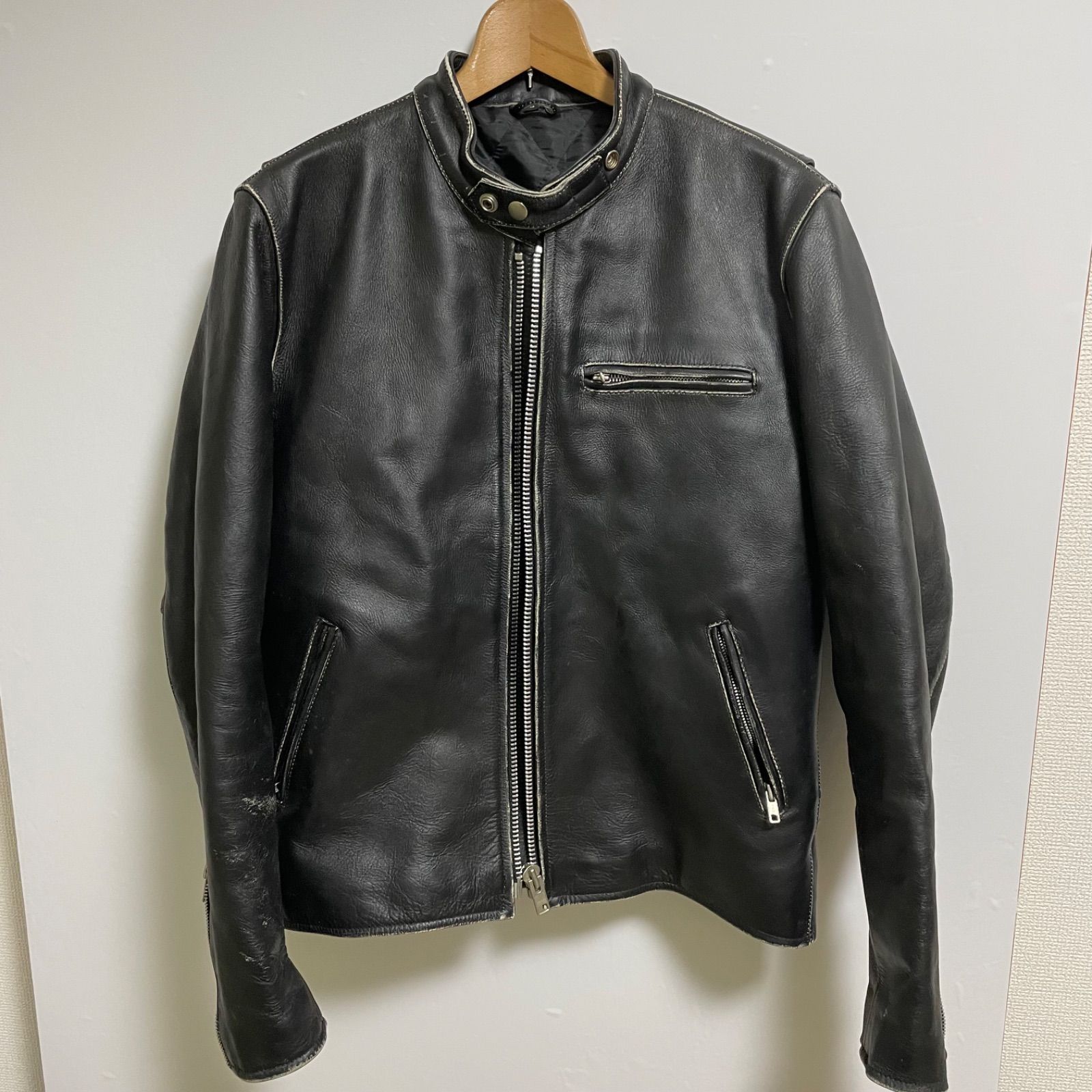 本革 シングルライダースジャケット 黒 38 M相当 レザージャケット 革 