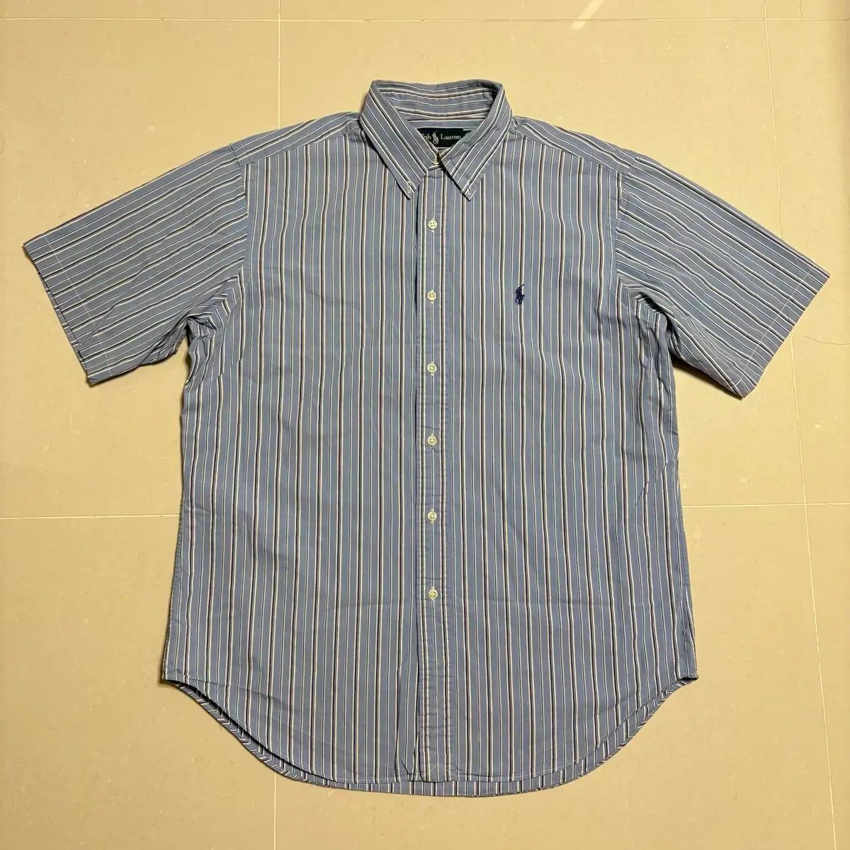 正規品 ポロ Ralph Lauren(ラルフローレン) 青 ストライプ 半袖 シャツ