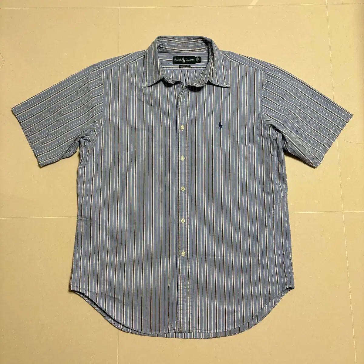 y2k RALPH LAUREN 縦ストライプ vintage 半袖シャツ 希少 古着】90's ラルフローレン Ralph Lauren ブルー ストライプ シャツ