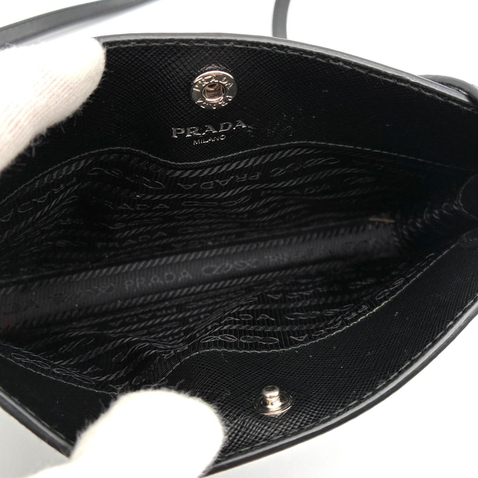 極美品 PRADA プラダ サフィアーノ レザー ショルダーバッグ ブラック 