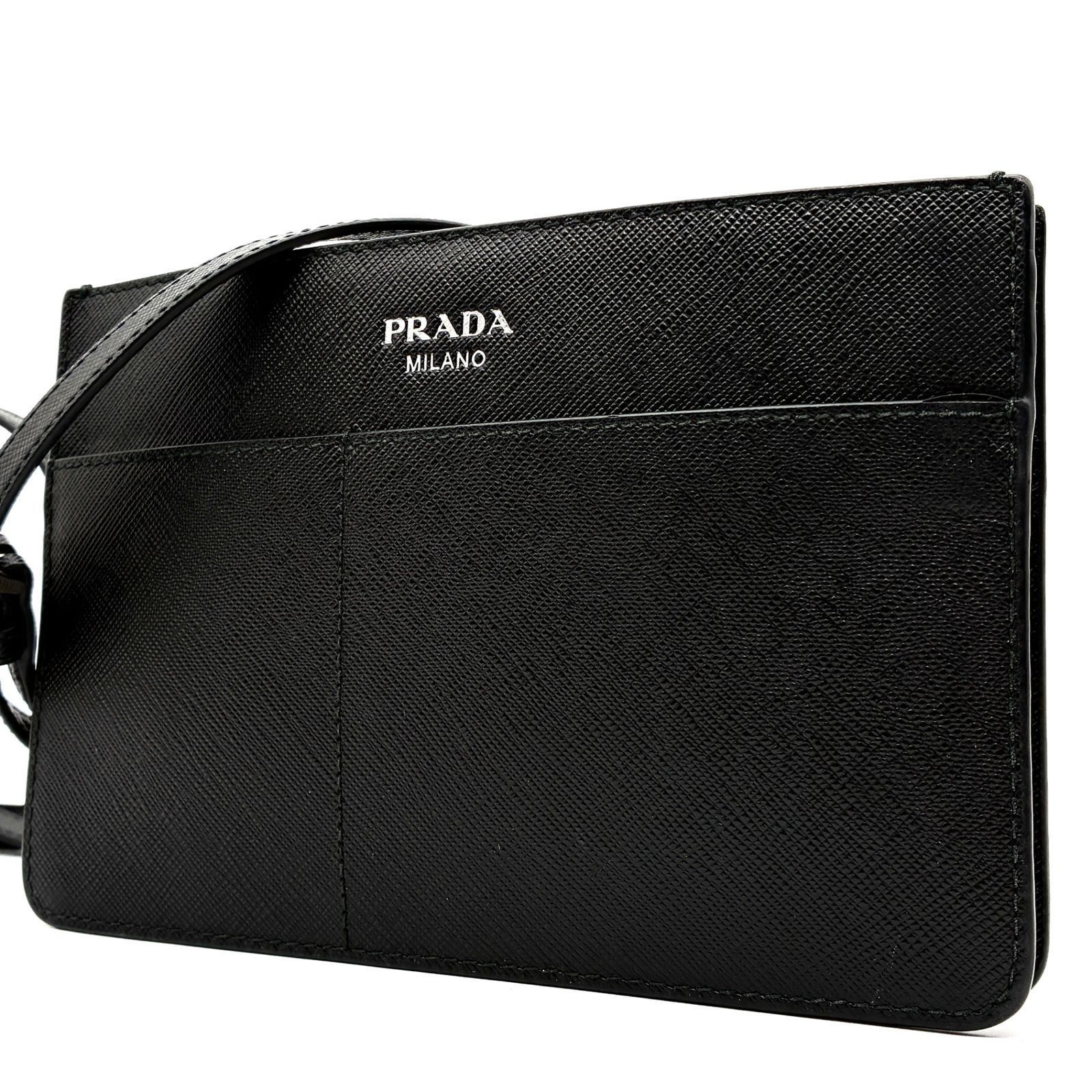 極美品 PRADA プラダ サフィアーノ レザー ショルダーバッグ ブラック 