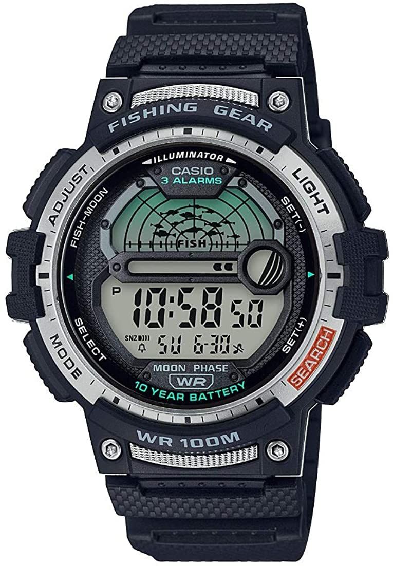 Casio(カシオ) メンズ フィッシングタイマー クォーツ時計 樹脂ストラップ付き, ブラック