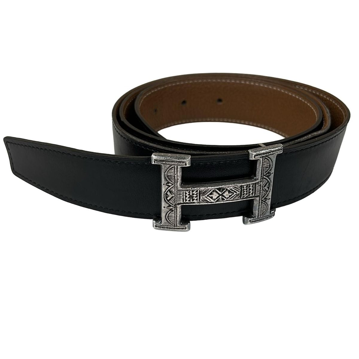 HERMES(エルメス) エルメス/アピ ベルト/ブラック×シルバー金具/有効67 