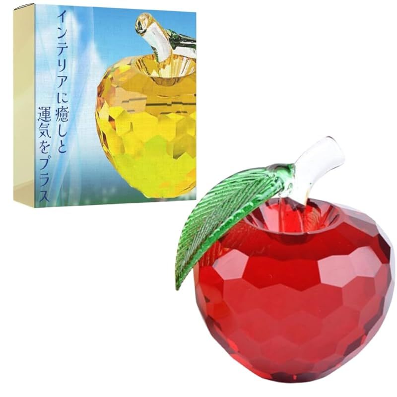 【新品】 ideamall 風水 クリスタル リンゴ 林檎 アイテム 金運アップ インテリア 置物 癒し 浄化 (レッド) 0