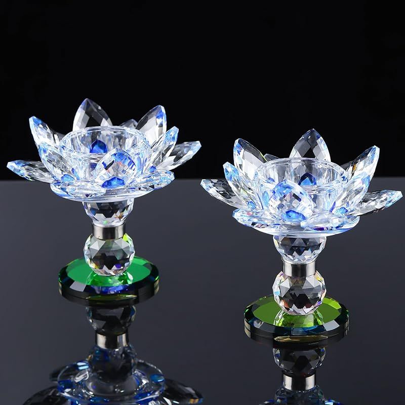 新品】 Qianwei クリスタル 蓮の花 キャンドルホルダー 仏壇 ロータス