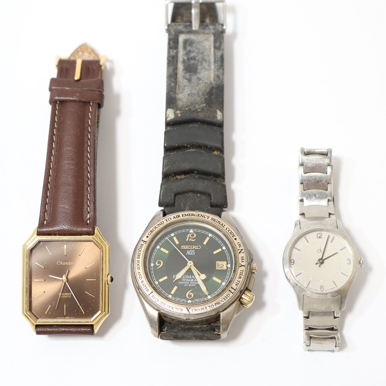 時計3本おまとめ ORIENT Chandor SEIKO AGS CK Calvin Clein 不動 