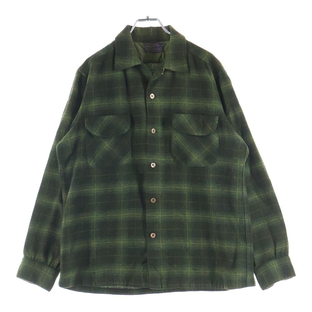 PENDLETON ペンドルトン 50S VINTAGE ヴィンテージ ウール チェック 長袖オープンカラーシャツ ボードシャツ グリーン PENDLETON (ペンドルトン) 50S VINTAGE ヴィンテージ ウール チェック
