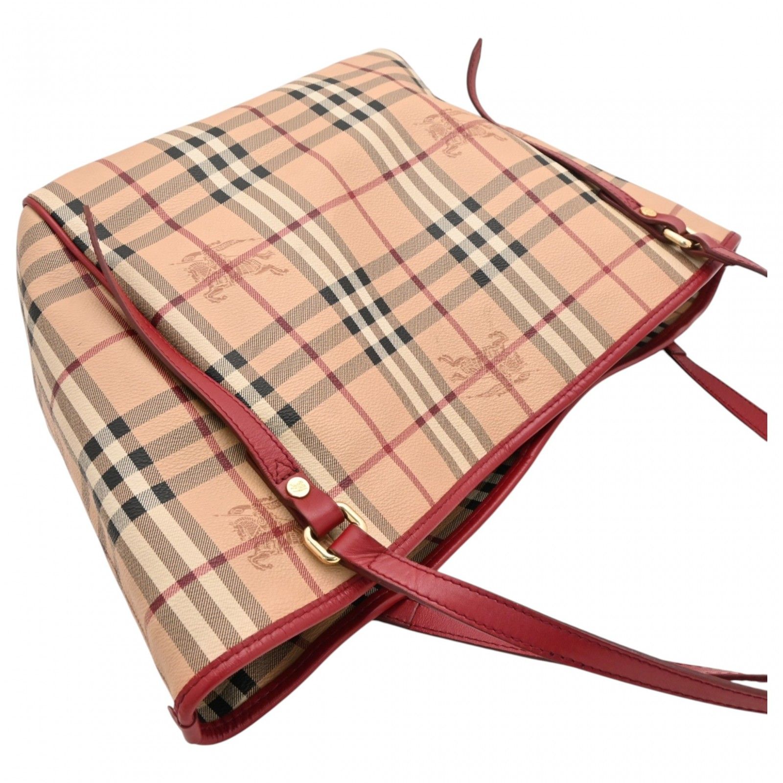 ek17 Burberrys バニティ バッグ ノバチェック ベージュ×レッド 【公式 