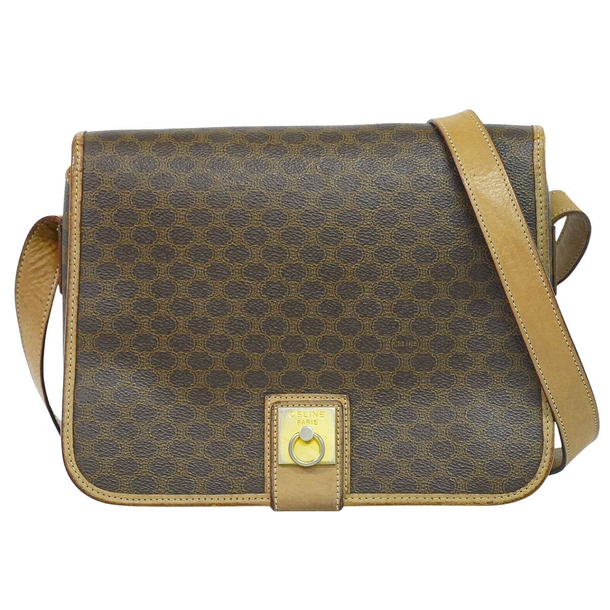 美品 セリーヌ CELINE マカダム ショルダー バッグ PVC レザー ブラウン ゴールド 金具 ヴィンテージ Macadam Shoulder Bag 90315315 CELINE（セリーヌ） マカダム ショルダーバッグ PVC レザー ブラウン