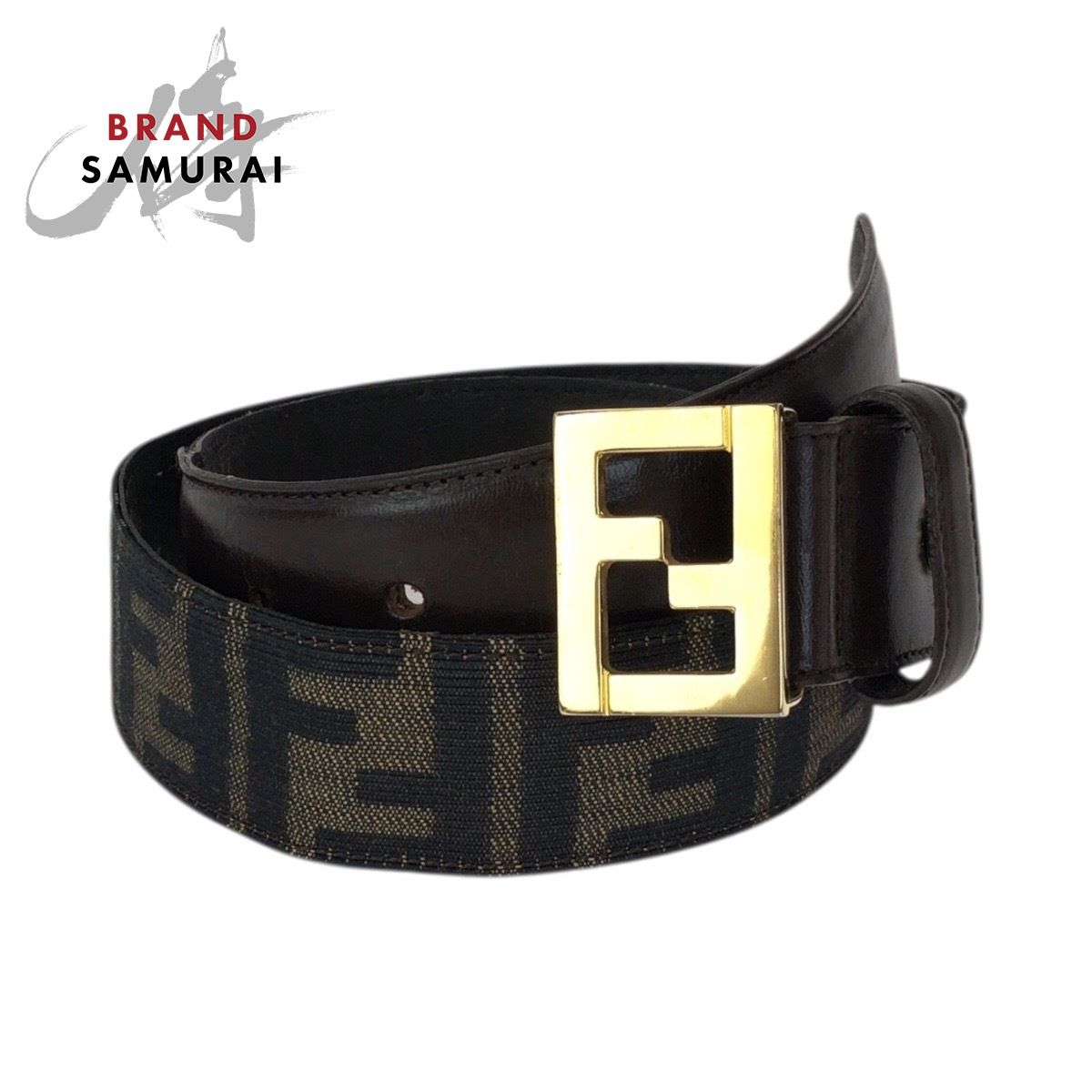 FENDI レザーベルト 時計 ブラック/ゴールド ズッカ柄 型押し ロゴ FENDI レザーベルト 時計 ブラック/ゴールド ズッカ柄 型押し ロゴ