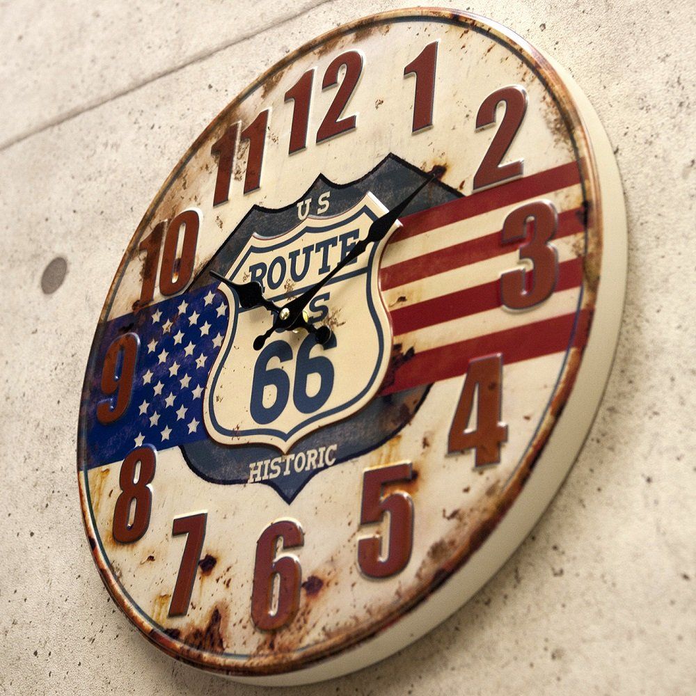 新品 アメリカン ビンテージ風 40cm カフェ クロック US Route66 
