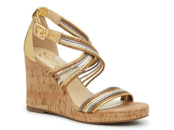 Jessica Simpson Womens Shoe Sandals Jessica Simpson Elyzara Wedge Sandal GoldSilverCopper Combo Metallic Gold