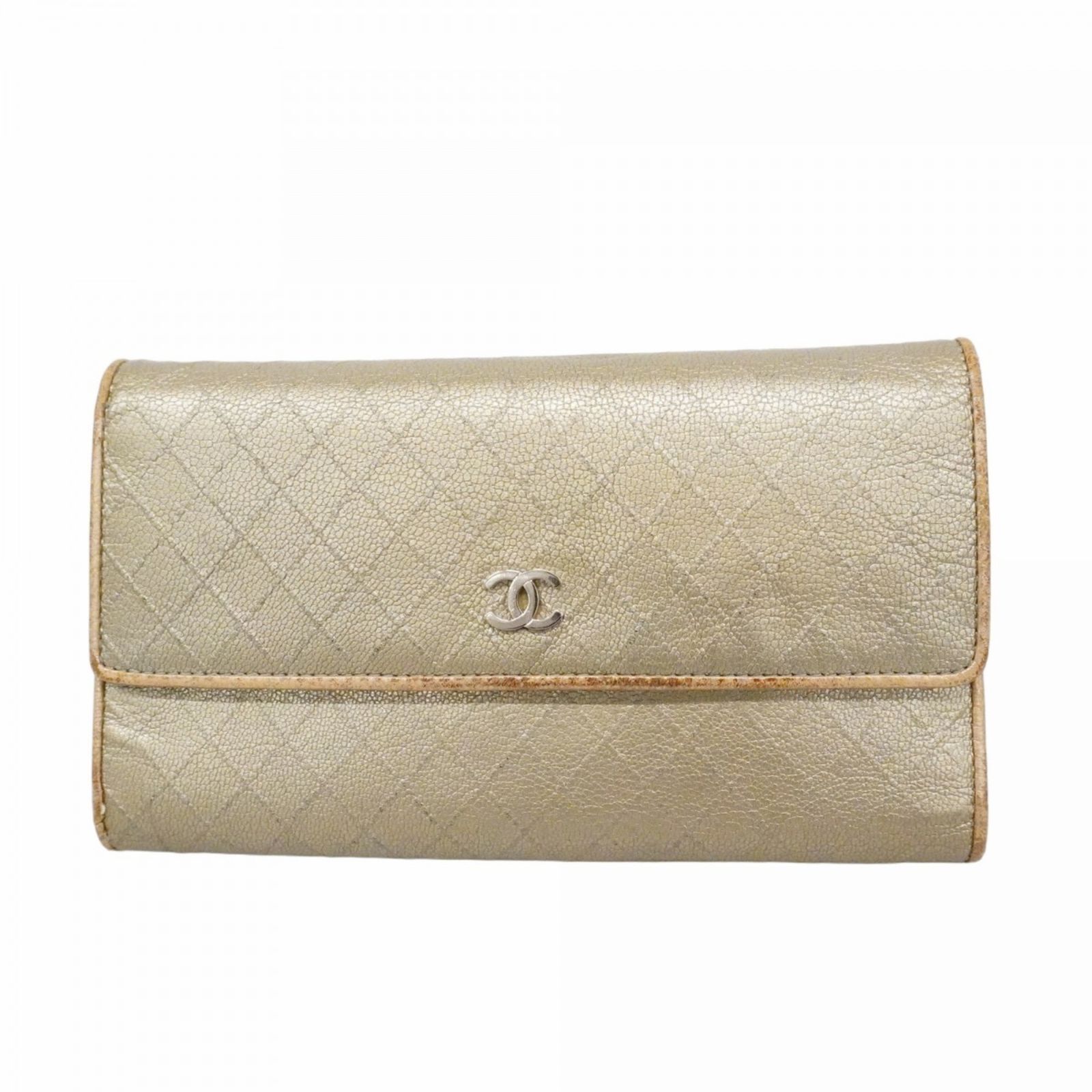 シャネル(Chanel) シャネル 三つ折り長財布 ビコローレ レザー グレー 