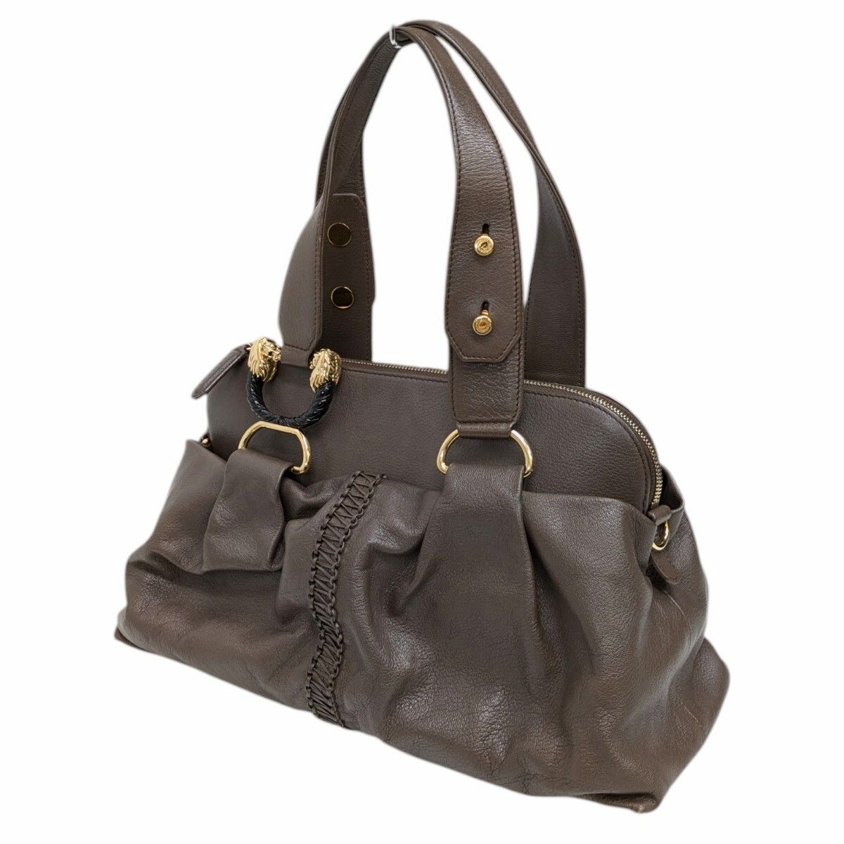 BVLGARI レオーニ 2WAY レザー ハンドバッグ トート ショルダー BVLGARI レオーニ 2WAY レザー ハンドバッグ トート ショルダー