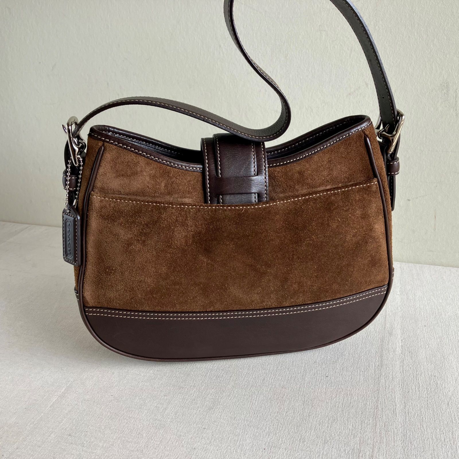 Coach Vintage Hampton Brown Suede Canvas Hobo Shoulder Bag Y2K