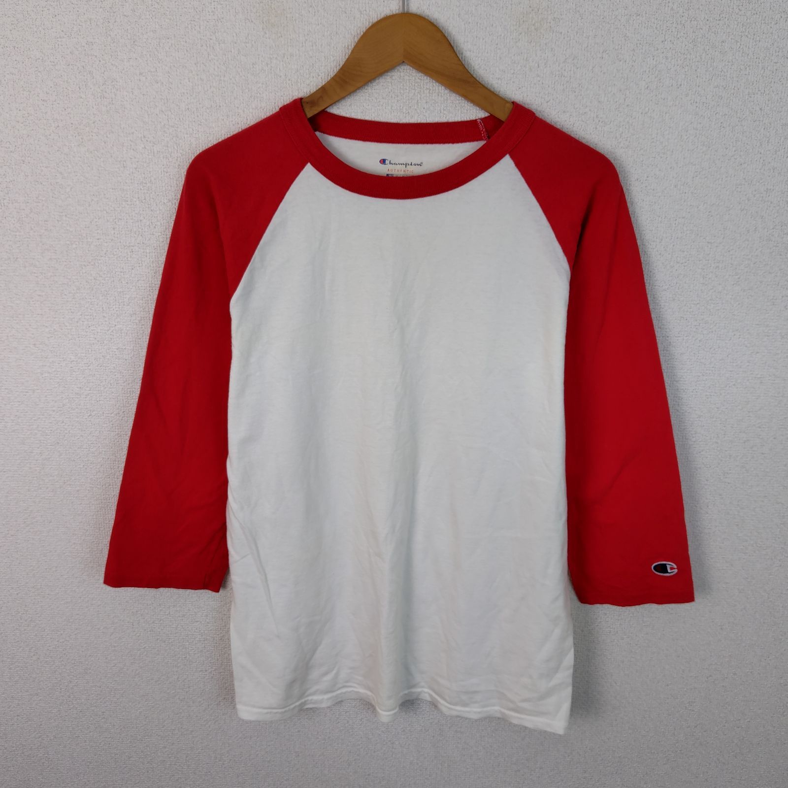 Champion チャンピオン 七分袖Tシャツ ラグラン ホワイト レッド M 