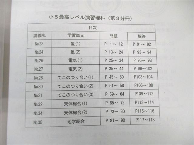 希学園 小5 オリジナルテキスト 最高レベル演習 理科 第1分冊～第4分冊