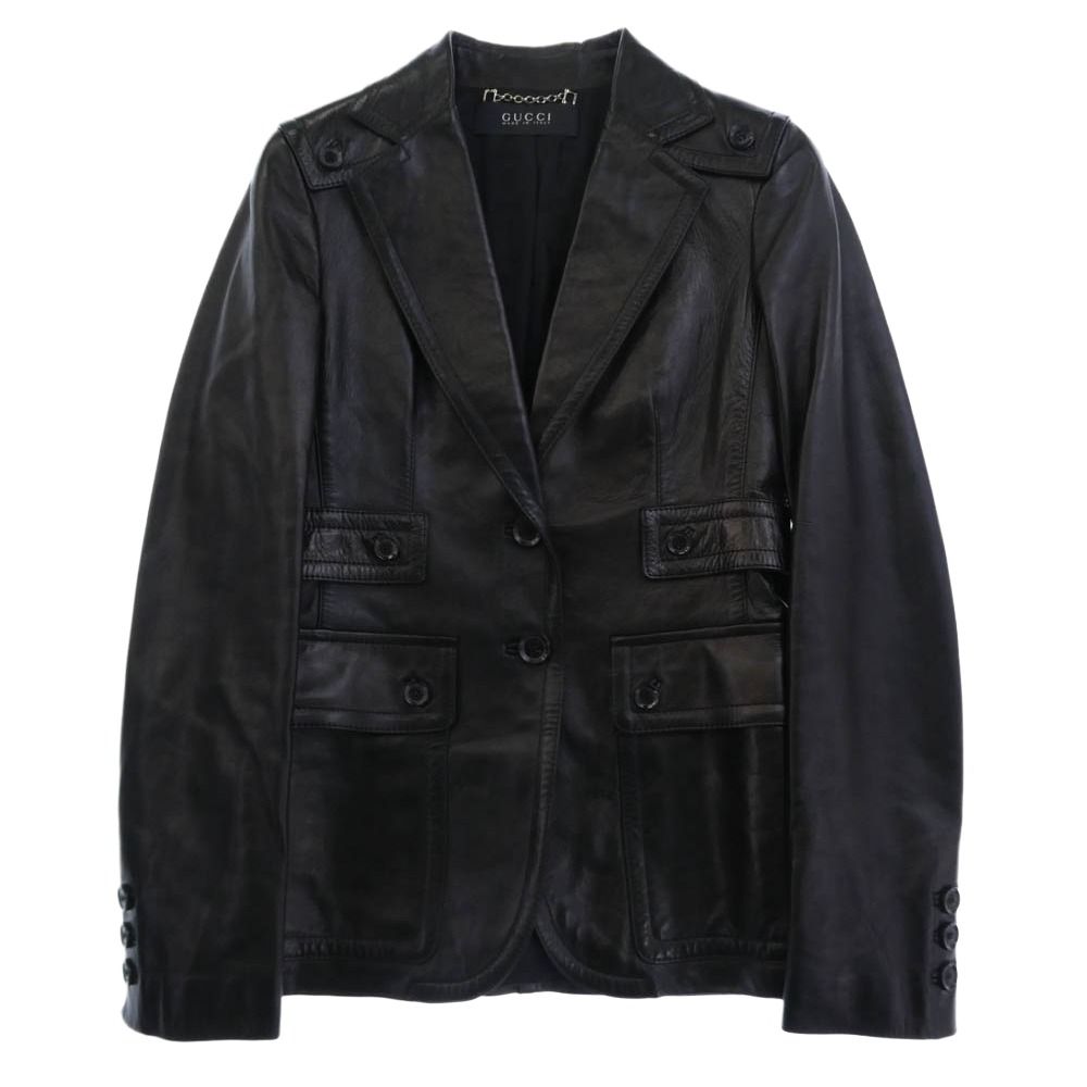 GUCCI グッチ レザー テーラードジャケット ブラック系 40【中古 GUCCI グッチ レザー テーラードジャケット ブラック系 40【中古