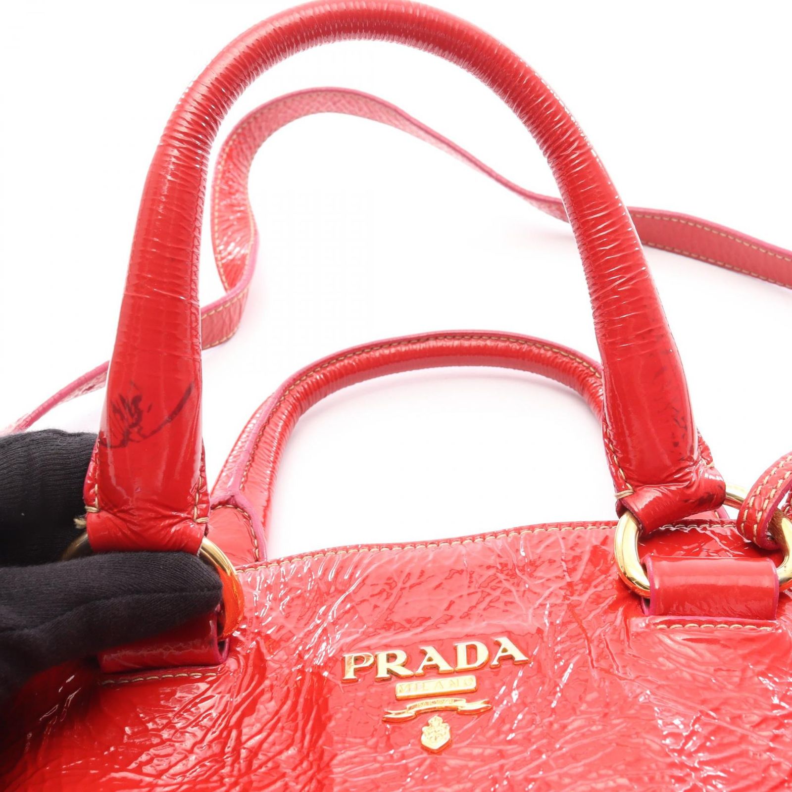プラダ PRADA トートバッグ レッド パテントレザー 2wayトート 