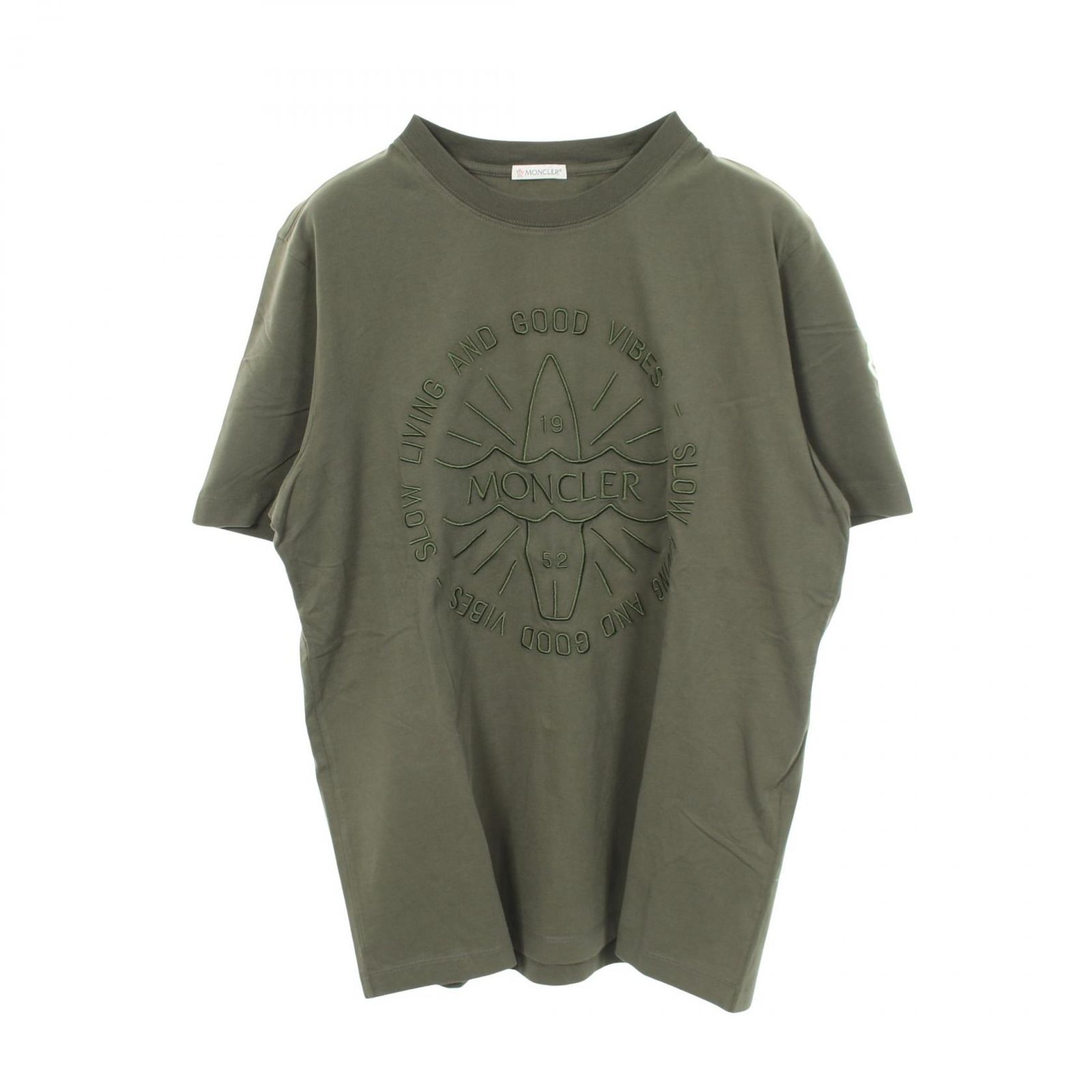 モンクレール MONCLER 半袖Tシャツ カーキグリーン コットン Tシャツ 