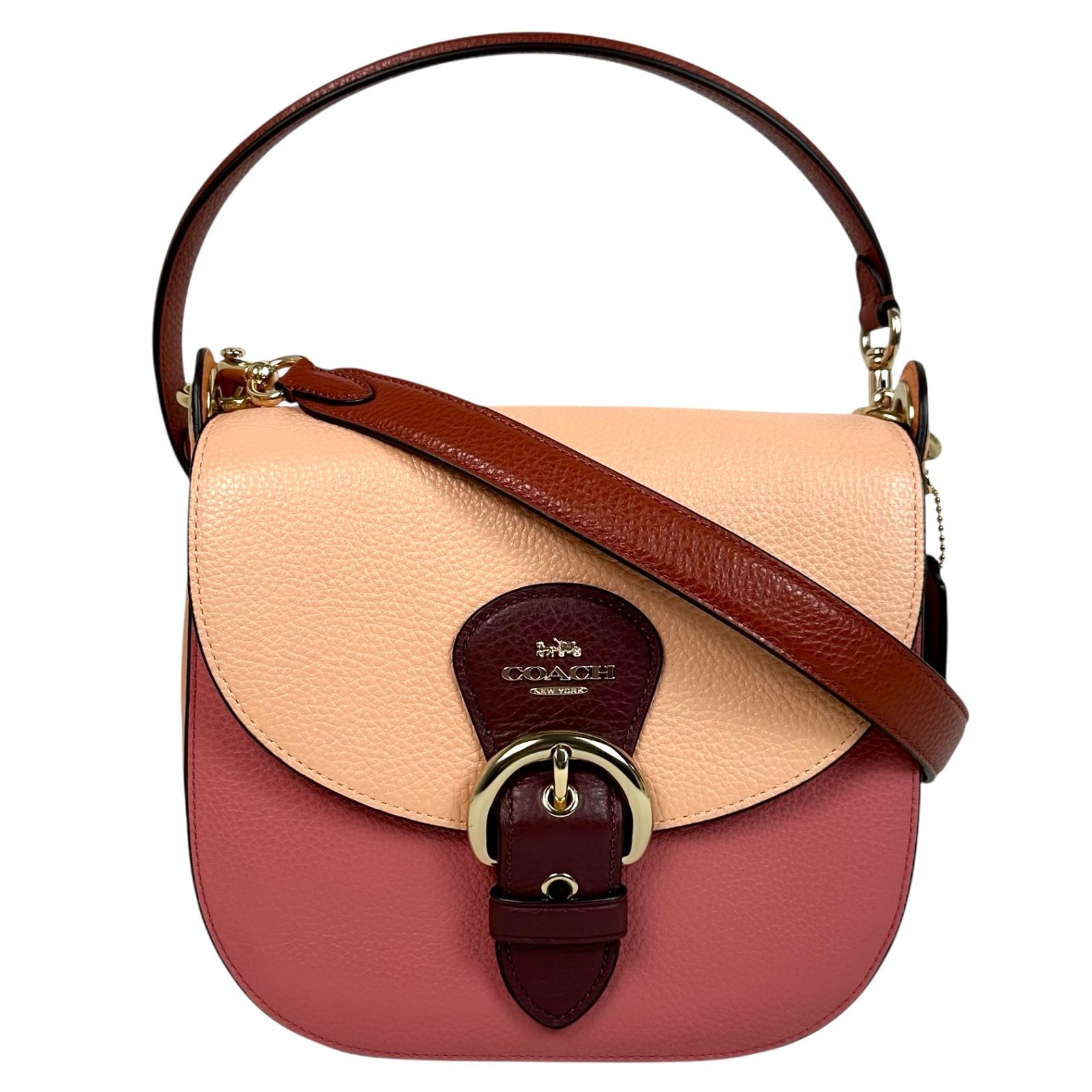 COACH C8160 Clio Shoulder Bag Pebbled Leather Beige Orange Women's