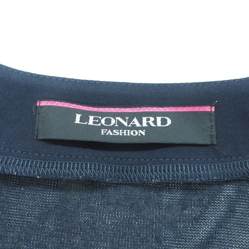 LEONARD レオナール 総柄 Vネック シアー カーディガン 5ボタン