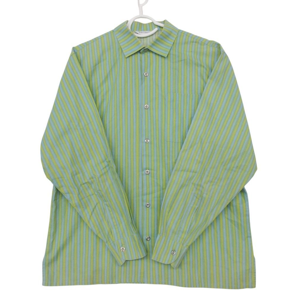 marimekko グリーンストライプ長袖シャツ XS marimekko マリメッコ Jokapoika ヨカポイカ ストライプ柄 シャツ 長袖
