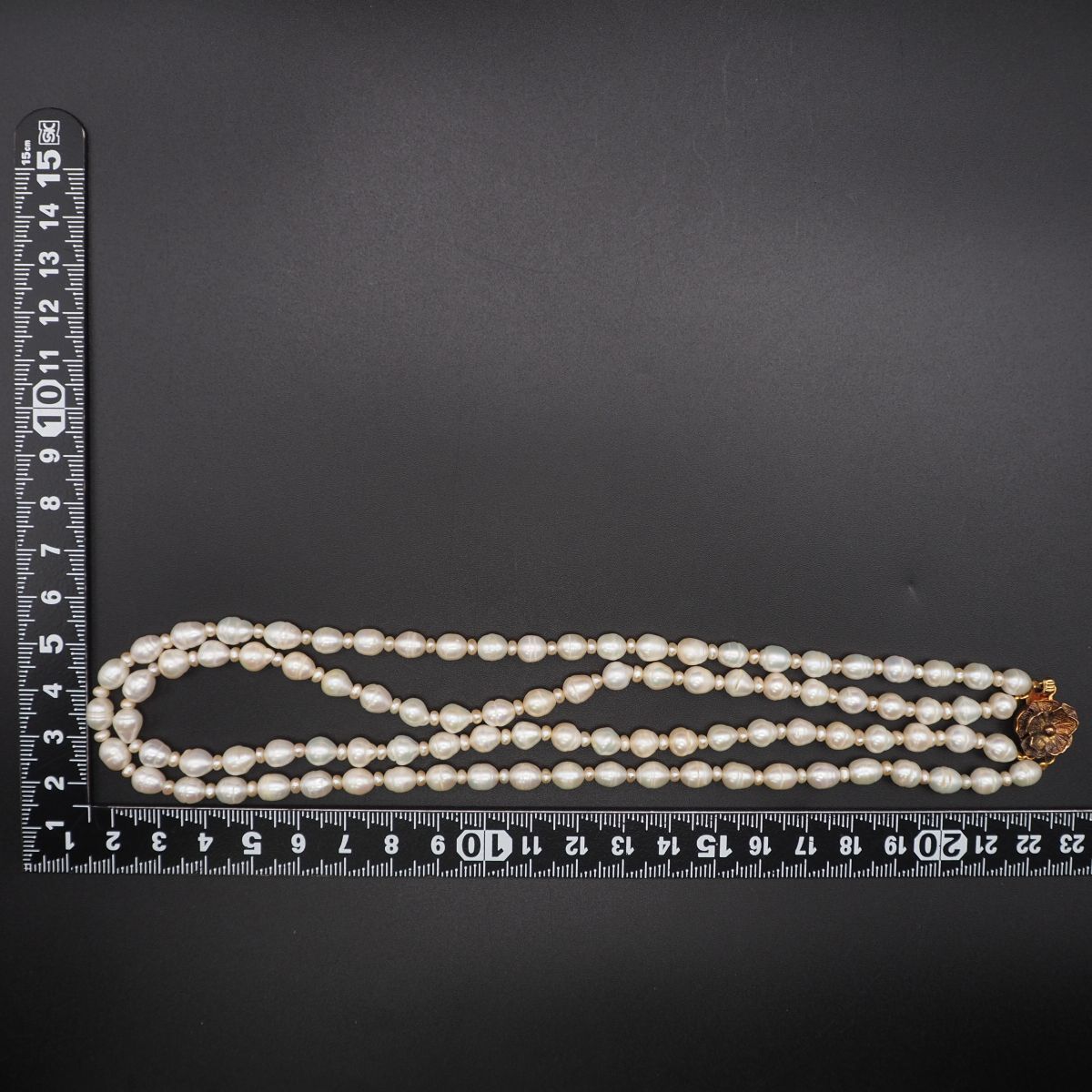 S052 バロックパール 真珠 SILVER刻印 ネックレス 7連 ゴールドカラー