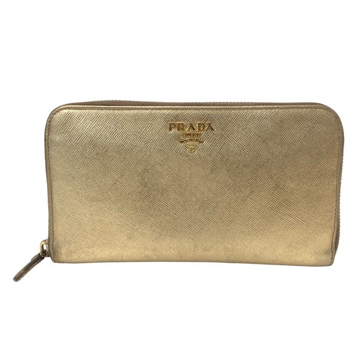 PRADA プラダ ラウンドファスナー長財布 サフィアーノ ゴールド【中古 
