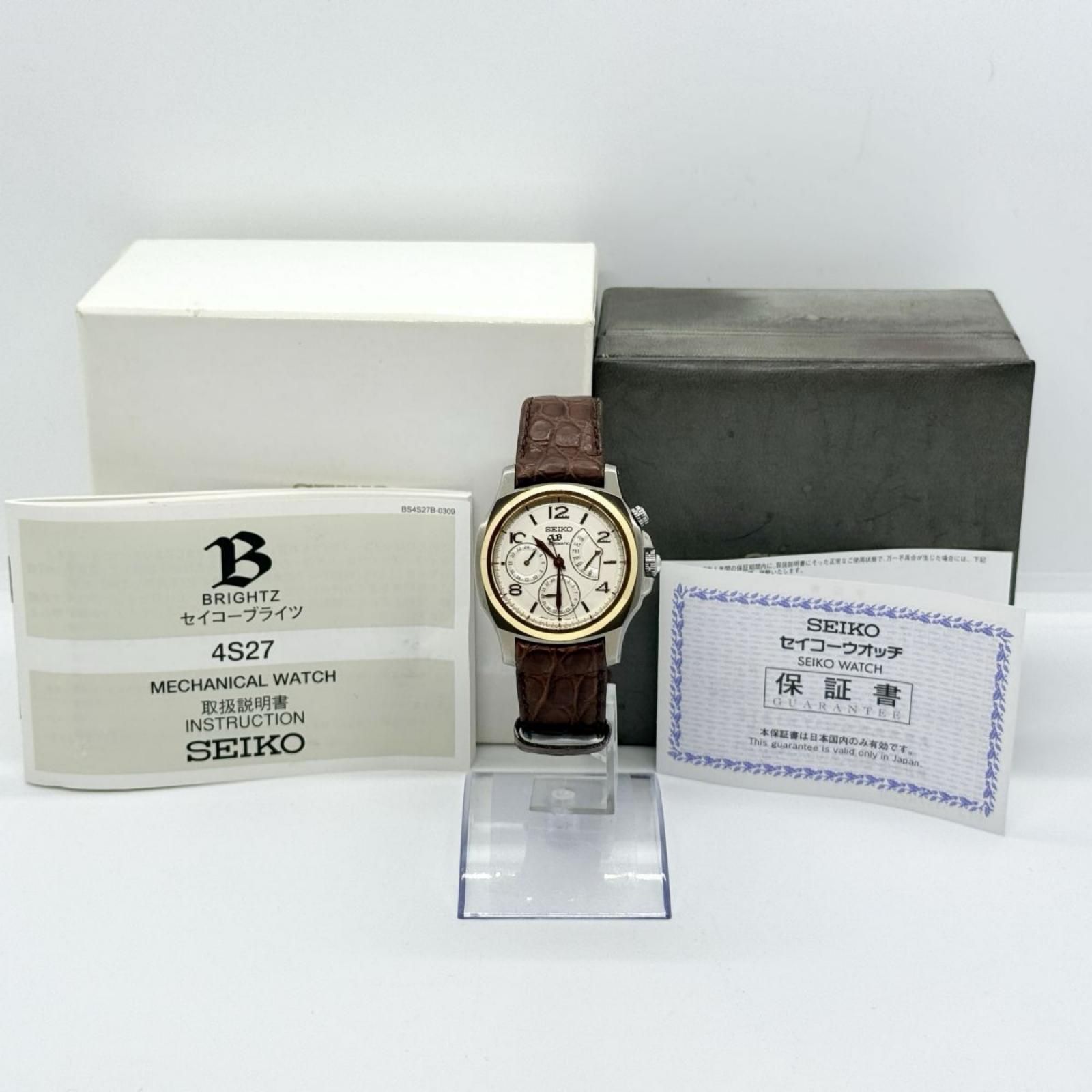  SEIKO セイコー ブライツ SS×革 SAGN006 PG 稼働品 4S27-00A0 ホワイト AT メンズ 腕時計 動きやすい 自動巻き時計 腕時計(アナログ)