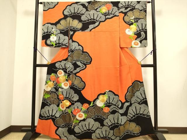 平和屋着物□豪華振袖 駒刺繍 絞り 花松文 金彩 正絹 逸品