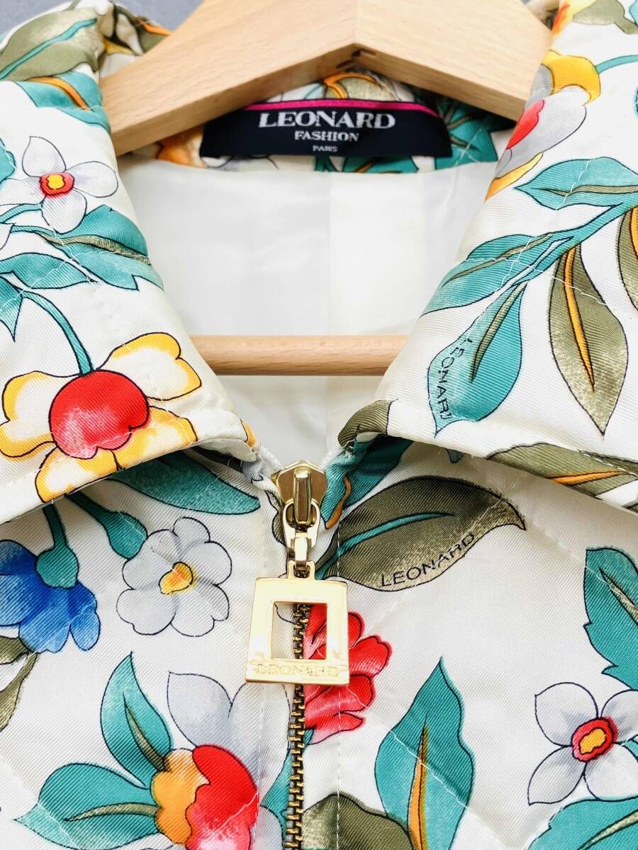 LEONARD レオナール 花柄 シルク 中綿入キルティングジャケット LEONARD レオナール 花柄 シルク 中綿入キルティングジャケット