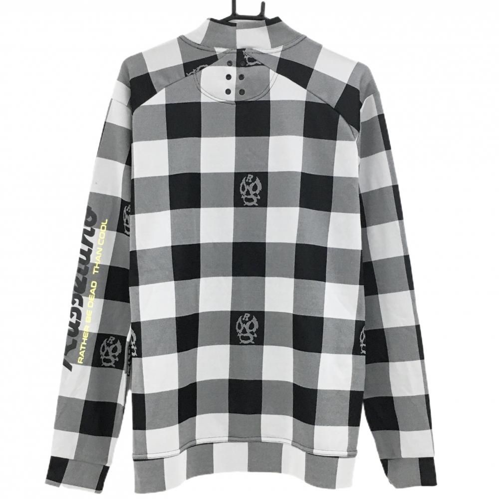 美品】ラッセルノ 長袖ハイネックシャツ グレー×黒 ブロックチェック