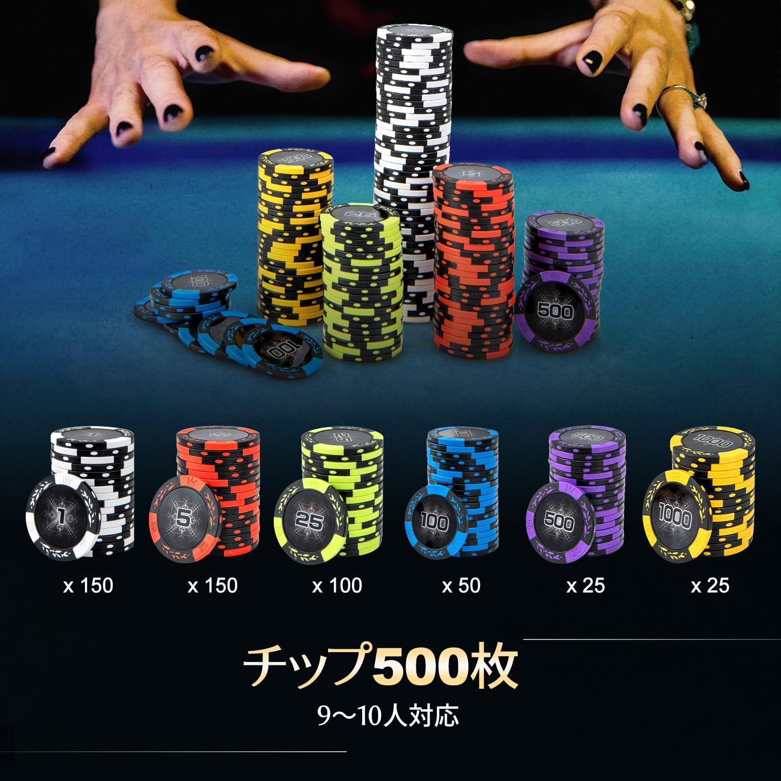数量限定】ボタン3個 トランプ2組 ダイス5個 鍵付き カジノチップ